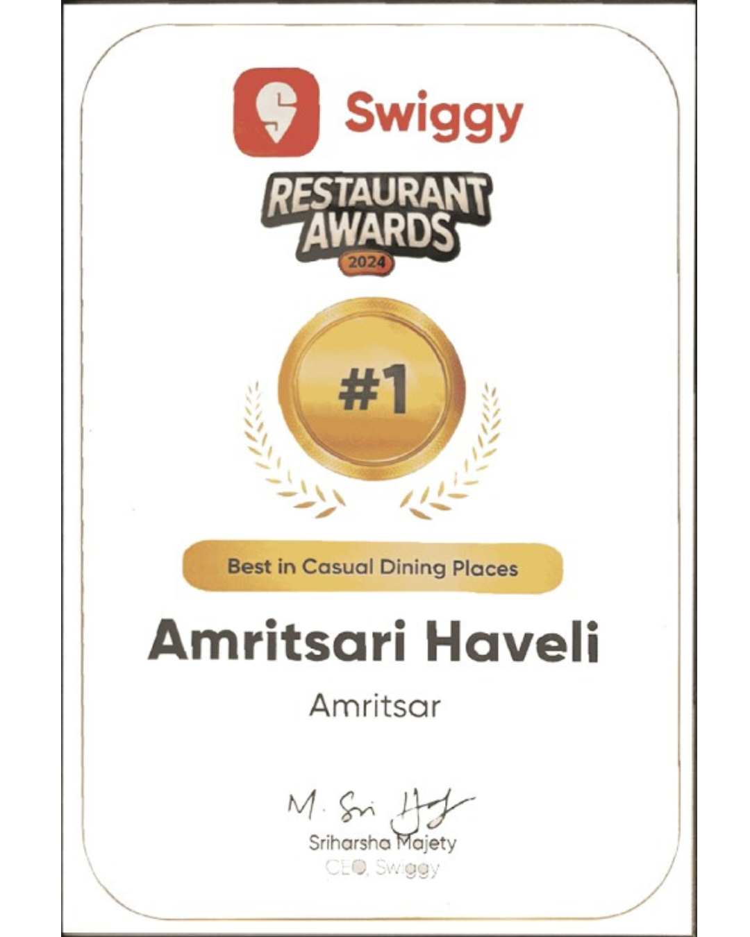 swiggy award best in casual dining